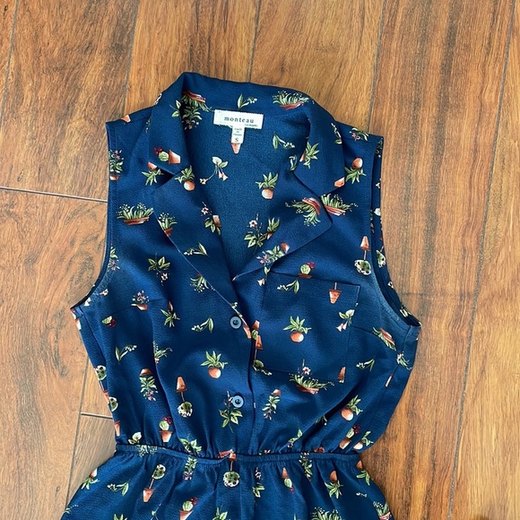 Navy Blue Plant Dress - Picture 3 of 5